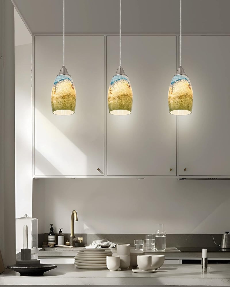 karyfine Mini Glass Pendant Lights,Blown Art Glass Pendant Hanging Light Fixtures Kitchen Island Pendant Lamp Shade with Brushed Nickel Finish for Bar Counter,Hallway,Dining Room Multi color-1P - Image 4